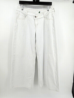 Halara Women’s White Wide Leg Jeans Regular Fit Mid Rise Stretch 5-Pocket L